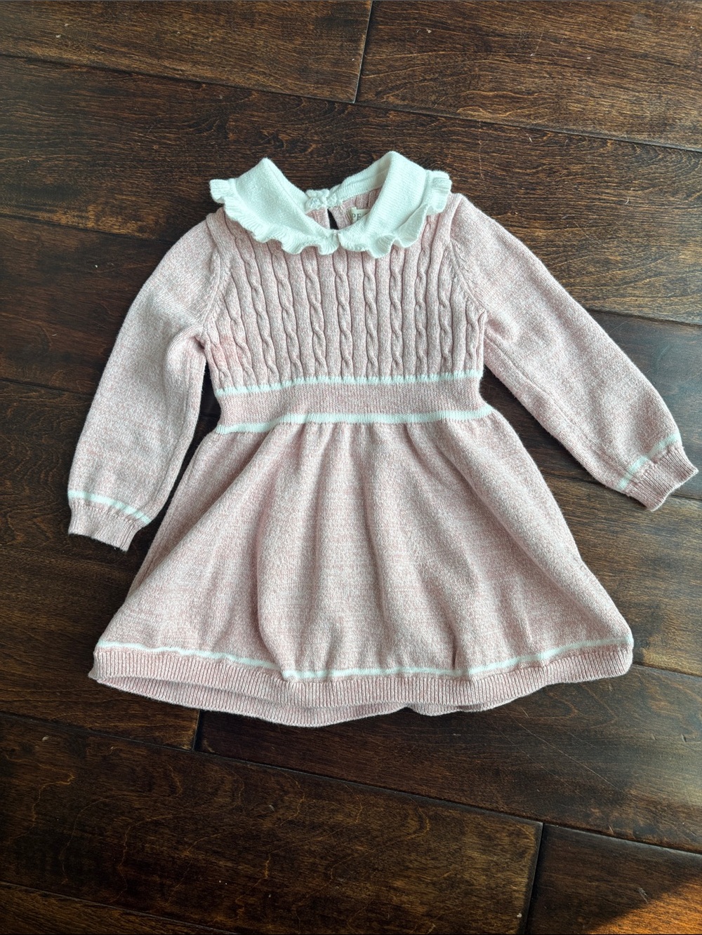 Girls' Pink Knit Dress with White Peter Pan Collar